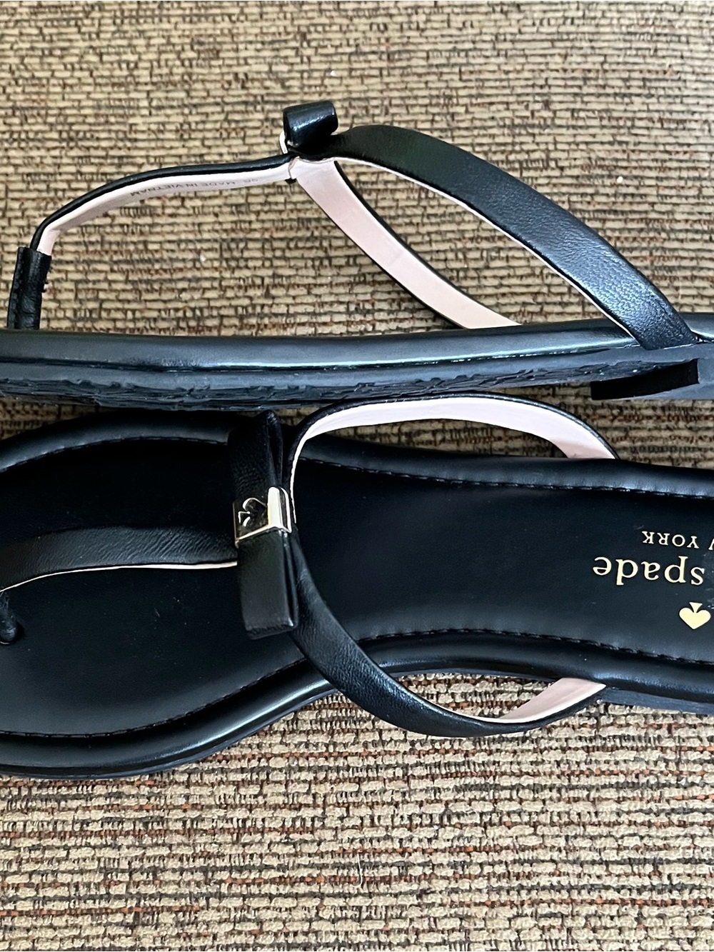 kate spade Black and Blush Leather T-Strap Sandals - Picture 4 of 4